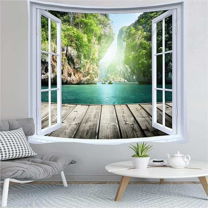 XIUYINHS Nature Forest Tapestry,Scenery Wall Mountain Tree Tapestry,for Home Office Dorm Indoor and Outdoor Decoration Large Size 59"(W) x59(L) GTCH(68)