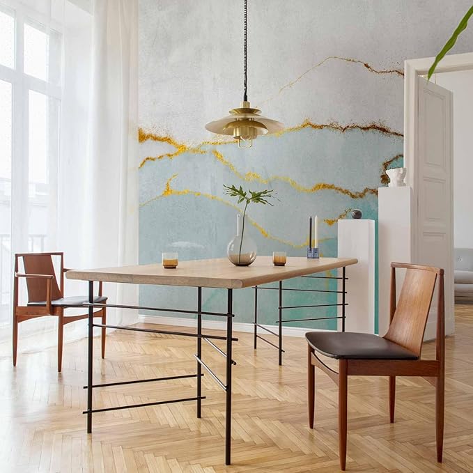 artgeist Wall Mural Abstract 116x83 in - Peel and Stick Self-Adhesive Wallpaper Removable Large Sticker Foil Wall Decor Print Picture Image Design Marble Turqoise Like Painted a-A-10238-a-a