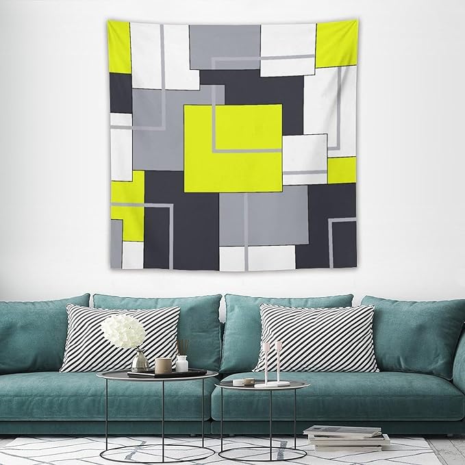 ZhiRain Yellow Gray Tapestry Wall Hanging Modern Black White Geometric Abstract Aesthetic Tapestries Home Decor for Living Room Bedroom Farmhouse Apartment Dorm 60"x60"