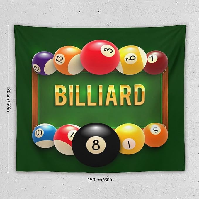 ZhiRain Snooker Billiards Tapestry Wall Hanging Modern Sports Theme Billiard Eight Ball Tapestries Home Decor for Living Room Bedroom Farmhouse Apartment Dorm 50"x60"