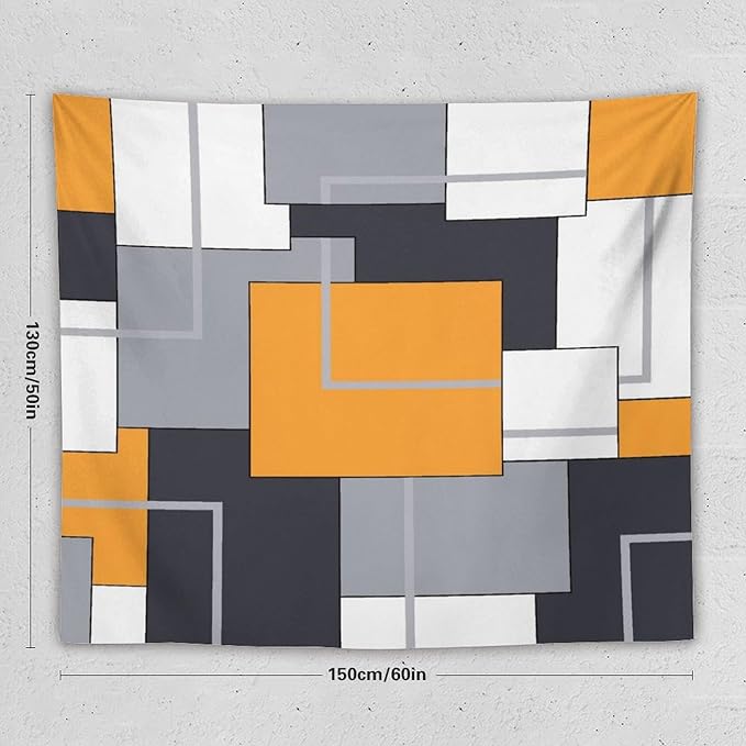 ZhiRain Orange Tapestry Wall Hanging Modern Black White Gray Geometric Abstract Aesthetic Tapestries Home Decor for Living Room Bedroom Farmhouse Apartment Dorm 50"x60"
