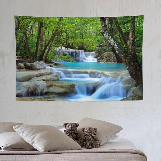ZhiRain Waterfall Tree Tapestry Wall Hanging Natural Scenery Forest Garden Spring Stone River Tapestries Home Decor for Living Room Bedroom Apartment Farmhouse Dorm 40"x60"
