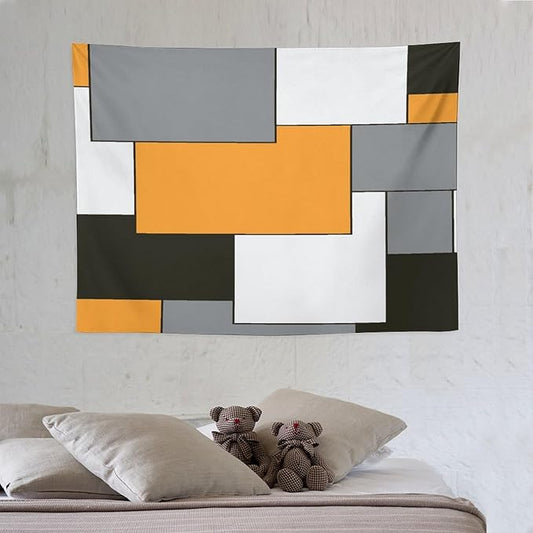 ZhiRain Modern Tapestry Wall Hanging Orange And Gray Black Tapestries Home Decor for Living Room Bedroom Farmhouse Apartment Dorm 30"x40"