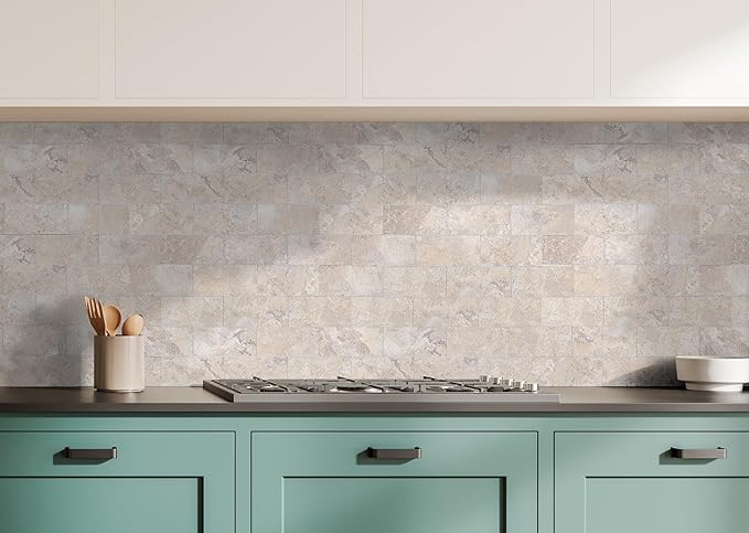 Yipscazo 100 Pieces Peel and Stick backsplash 3 x 6 Inches 3D PVC Composite Wall Tile Stick on Backsplash Tile for Kitchen Bathroom, Laundry Room, Fireplace in Beige Stone Texture