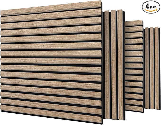 Acoustic Panels,Wood Slat for Wall & Soundproofing Wall Panels，3D Wall Panels High Density Sound Dampening Panels，4 Pack 24"x24" ，Walnut