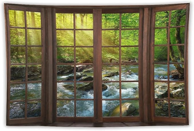 ZhiRain Spring Forest Nature Landscape Tapestry Wall Hanging Beautiful Stream River Rocks Mountain Forest Tapestries Home Decor for Living Room Bedroom Apartment Farmhouse Dorm 40"x60"