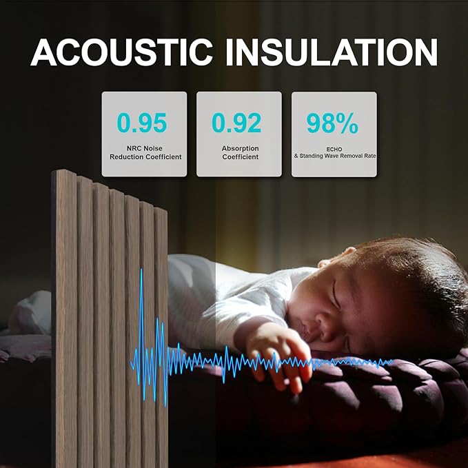 Yuzzy Wood Panels for Wall and Ceiling - 108 x 11 Inch Wood Slat Acoustic Panels 4 PCS - Modern Sound Absorbing Wall Panels for Interior Wall Decor for Home, Office, Studio - Rustic Black Oak