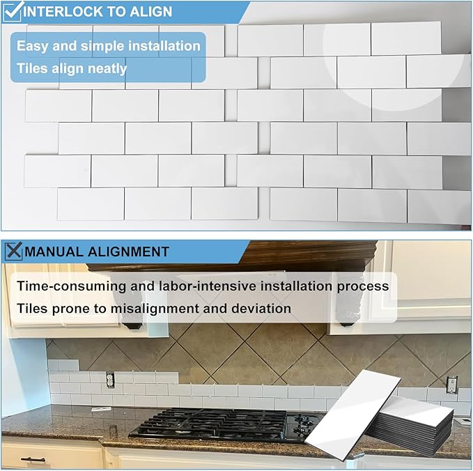 10-Pack Peel and Stick Tile Backsplash 12"X12" PVC Wall Tiles, Stick on Backsplash for Kitchen, Bathroom Tile, Fireplace Décor, Laundry Table, Stair Decals in Pure White