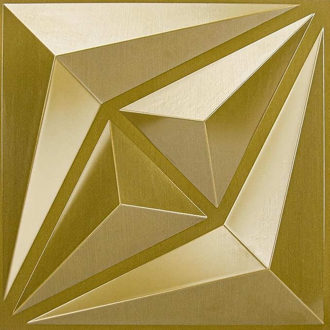 AMZDEPOT 3D Wall Panels for Interior Wall Decor, 3 Layout Options PVC Textured Wall Art Decor for Living Room Bedroom TV Background Gaming Room, 12''x12'', 20 Pcs Gold