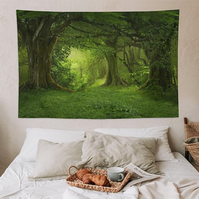 ZhiRain Landscape Forest Tapestry Wall Hanging Tropical Jungle Green Trees Foliage Woodland Nature Tapestries Home Decor for Living Room Bedroom Apartment Farmhouse Dorm 60"x90"