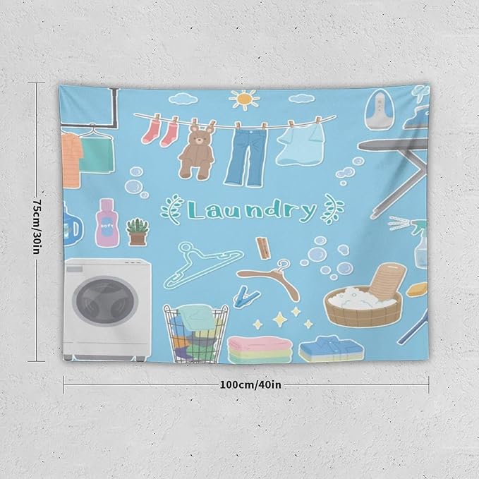 ZhiRain Laundry Room Tapestry Wall Hanging Vintage Funny Farmhouse Rustic Tapestries Home Decor for Living Room Bedroom Farmhouse Apartment Dorm 30"x40"