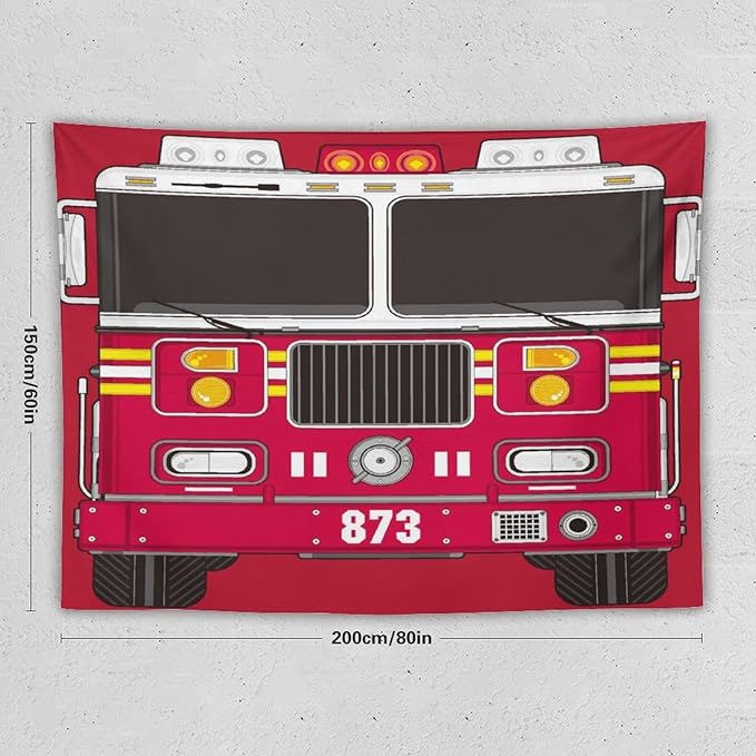 ZhiRain Cartoon Fire Truck Tapestry Wall Hanging Fire Engine Firemen Car Firefighter Truck Fire Fighting Tapestries Home Decor for Living Room Bedroom Apartment Farmhouse Dorm 60"x80"