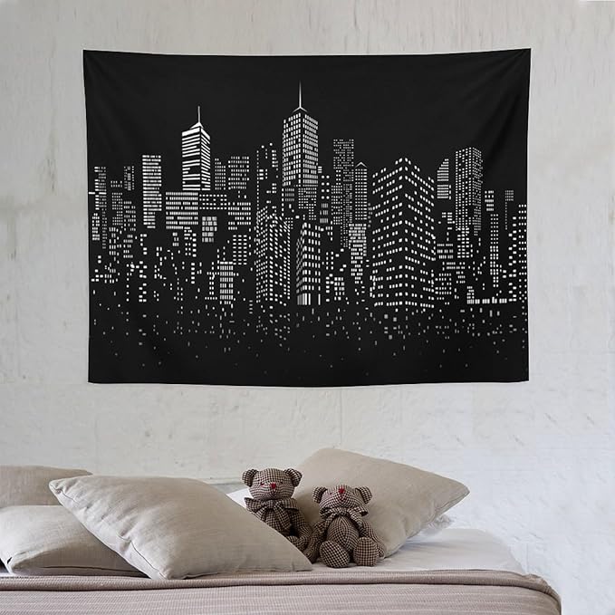 ZhiRain New York City Landscape Tapestry Wall Hanging Black Night America Modern Cityscape Tapestries Home Decor for Living Room Bedroom Apartment Farmhouse Dorm 30"x40"