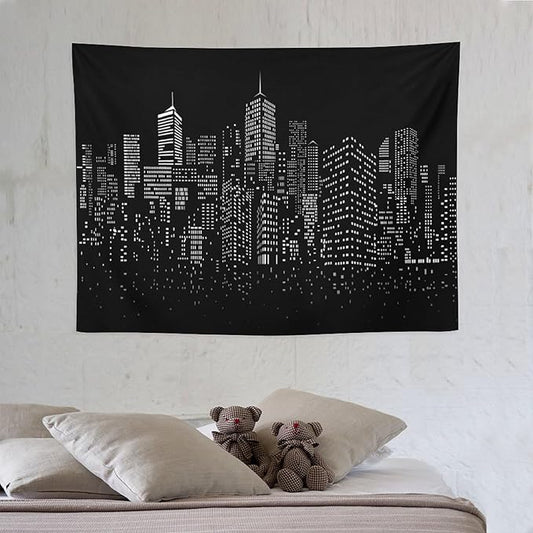 ZhiRain New York City Landscape Tapestry Wall Hanging Black Night America Modern Cityscape Tapestries Home Decor for Living Room Bedroom Apartment Farmhouse Dorm 30"x40"
