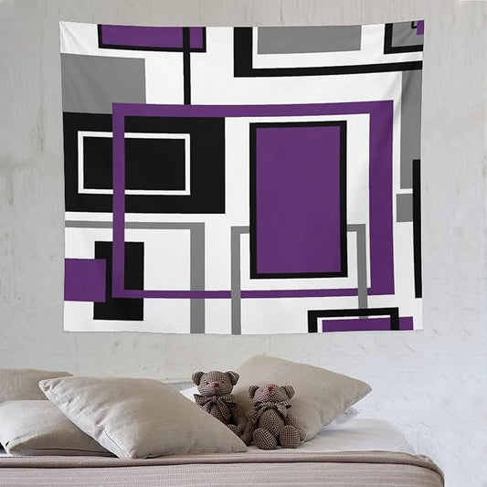 ZhiRain Purple Modern Tapestry Wall Hanging Geometric Purple Gray Black Tapestries Home Decor for Living Room Bedroom Farmhouse Apartment Dorm 50"x60"