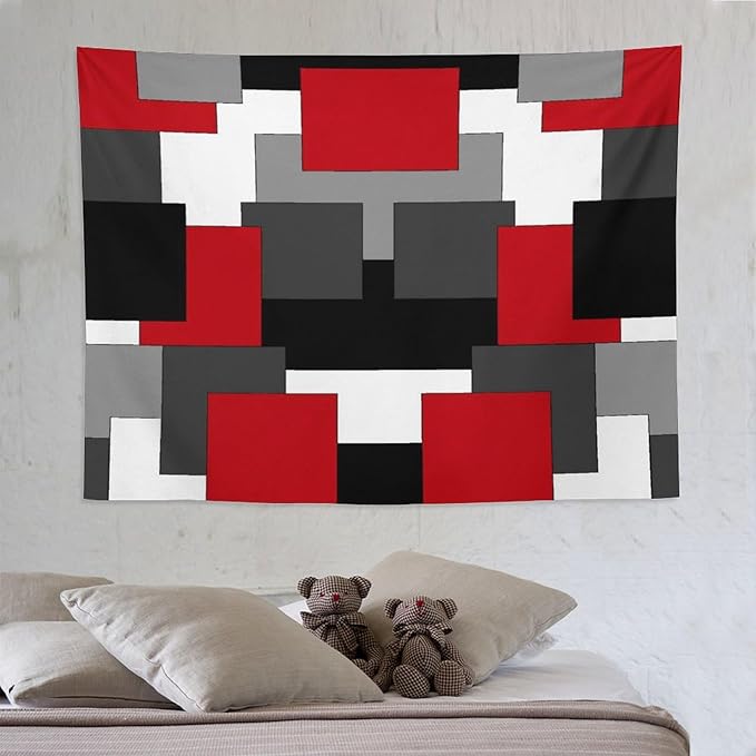 ZhiRain Red And Black Tapestry Wall Hanging Gray White Geometric Silver Dark Abstract Square Art Tapestries Home Decor for Living Room Bedroom Apartment Farmhouse Dorm 60"x80"