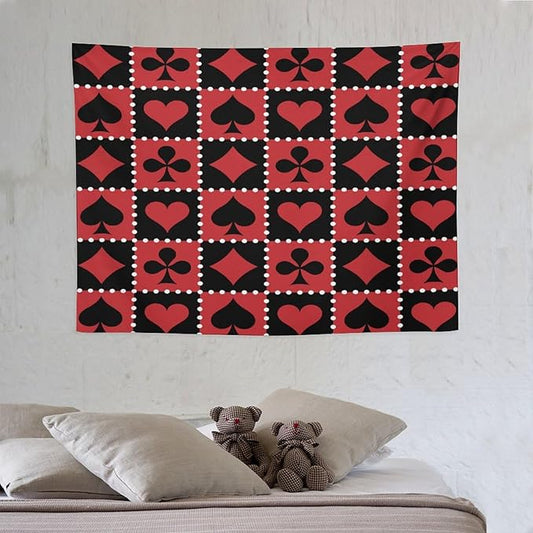 ZhiRain Casino Tapestry Wall Hanging Checkered Rhombus Pattern with Playing Card Gaming Club Theme Tapestries Home Decor for Living Room Bedroom Farmhouse Apartment Dorm 30"x40"