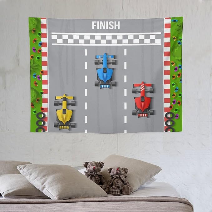 ZhiRain Youth Race Car Tapestry Wall Hanging Cartoon Racing Car Track Formula Racer Extreme Speed Sports Tapestries Home Decor for Living Room Bedroom Apartment Farmhouse Dorm 30"x40"