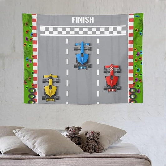 ZhiRain Youth Race Car Tapestry Wall Hanging Cartoon Racing Car Track Formula Racer Extreme Speed Sports Tapestries Home Decor for Living Room Bedroom Apartment Farmhouse Dorm 30"x40"