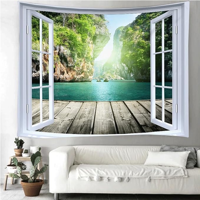 XIUYINHS Nature Forest Tapestry,Scenery Wall Mountain Tree Tapestry,for Home Office Dorm Indoor and Outdoor Decoration Large Size 59"(W) x59(L) GTCH(68)