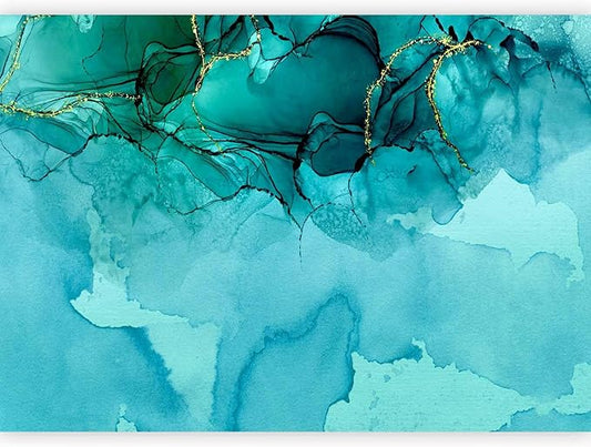 artgeist Wall Mural Abstract 135x101 in - Peel and Stick Self-Adhesive Wallpaper Removable Large Sticker Foil Wall Decor Print Picture Design Optical Illusion Concrete Blue a-A-10189-a-a