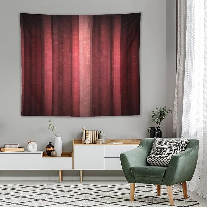 ZhiRain Red Striped Tapestry Wall Hanging Burgundy Marron Modern Vintage Abstract Mosaic Glass Texture And Dark Stripe Tapestries Home Decor for Living Room Bedroom Apartment Farmhouse 50"x60"