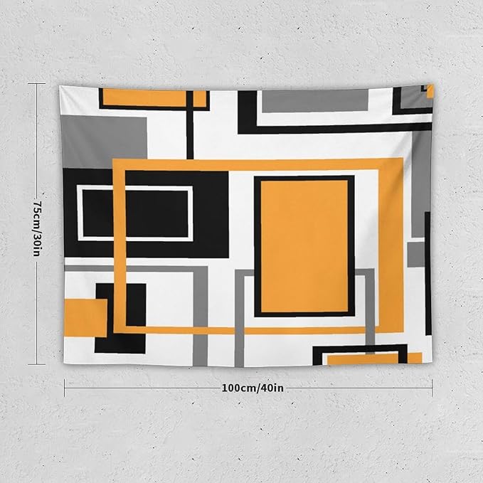 ZhiRain Modern Orange Tapestry Wall Hanging Geometric Gray Abstract Black And Grey Tapestries Home Decor for Living Room Bedroom Farmhouse Apartment Dorm 30"x40"