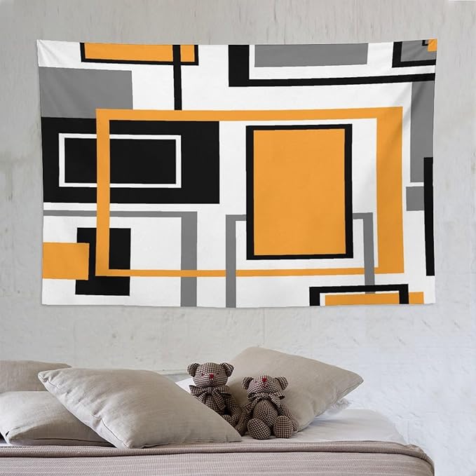 ZhiRain Modern Orange Tapestry Wall Hanging Geometric Gray Abstract Black And Grey Tapestries Home Decor for Living Room Bedroom Farmhouse Apartment Dorm 60"x90"