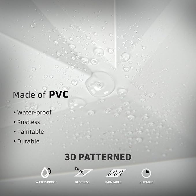 AMZDEPOT 50 Pack 3D Wall Panels for Interior Wall Decor, 3 Layout Options PVC Textured Wall Art Decor for Living Room Bedroom TV Background Gaming Room, 12''x12'', White