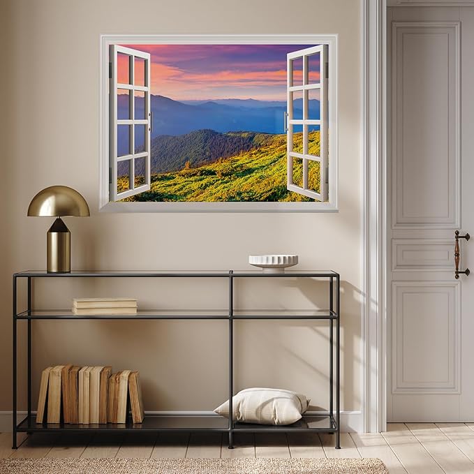 wall26 A Peaking View Through The Forest of The Morning Sunrise - Wall Mural, Removable Sticker, Home Decor - (36"x48", Beautiful View of Mountain)