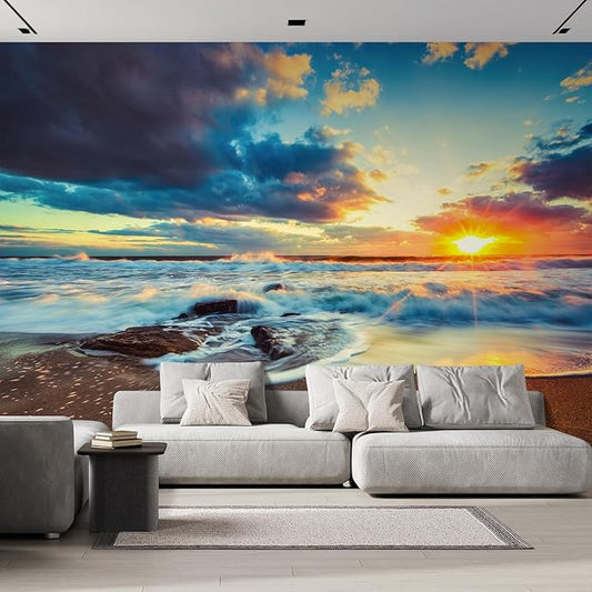 wall26 Beautiful Cloudscape Over The Sea, Sunrise Shot Removable Wall Mural Self-Adhesive Large Wallpaper - 96x144 inches