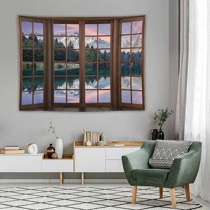 ZhiRain Beautiful Highlands Landscape Tapestry Wall Hanging Mountains Lake Colorful Sky Sunny Day Sunset Tapestries Home Decor for Living Room Bedroom Apartment Farmhouse Dorm 60"x80"