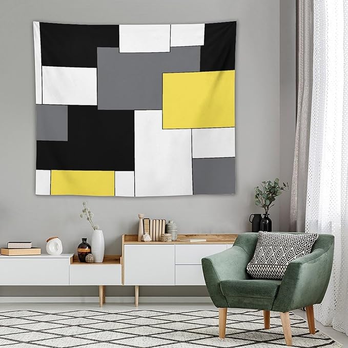 ZhiRain Black,Grey,Yellow,White Tapestry Wall Hanging Geometry Pattern Digital Print Multicolor Tapestries Home Decor for Living Room Bedroom Farmhouse Apartment Dorm 50"x60"