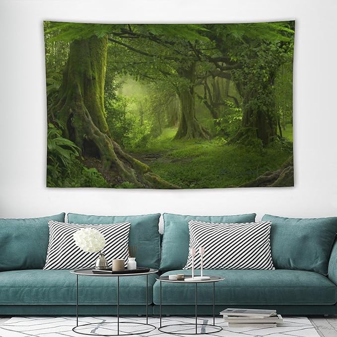 ZhiRain Misty Forest Tapestry Wall Hanging Green Tree in Jungle Forest Nature Scenery Woodland Tapestries Home Decor for Living Room Bedroom Farmhouse Apartment Dorm 40"x60"
