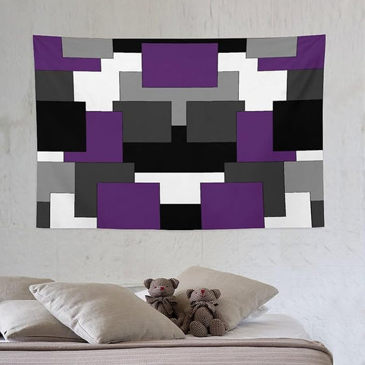 ZhiRain Purple And Black Tapestry Wall Hanging Gray White Geometric Silver Dark Abstract Square Art Tapestries Home Decor for Living Room Bedroom Apartment Farmhouse Dorm 40"x60"