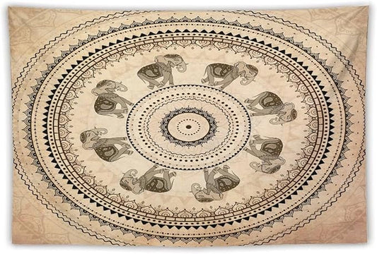 AAVEUP Indian Hippie Bohemian Psychedelic Tapestry Bohemian Brown Abstract Geometric Mandala Flower Vintage Elephant Texture Tapestries for Bedroom Dorm Living Room Decor 40x60in