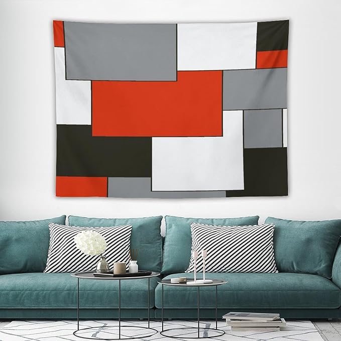 ZhiRain Red Tapestry Wall Hanging Modern Black And Gray Tapestries Home Decor for Living Room Bedroom Farmhouse Apartment Dorm 60"x80"