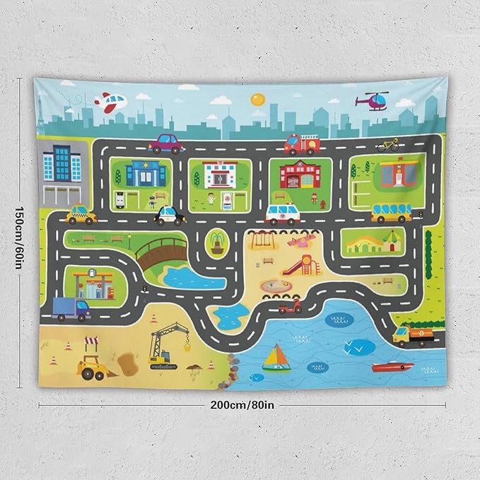 ZhiRain Kid Truck Tapestry Wall Hanging for Boys Construction Car Tractor Cartoon Cute City Street Map Traffic Tapestries Home Decor for Living Room Bedroom Apartment Farmhouse Dorm 60"x80"