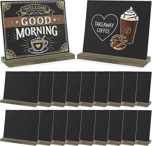 30 Pcs Mini Chalkboard Signs Tabletop with Stand 5 x 6 Inch Wooden Chalkboard Sign Vintage Chalk Board Sign Decorative Centerpieces for Food Signs Table Numbers Message Boards Party Supplies