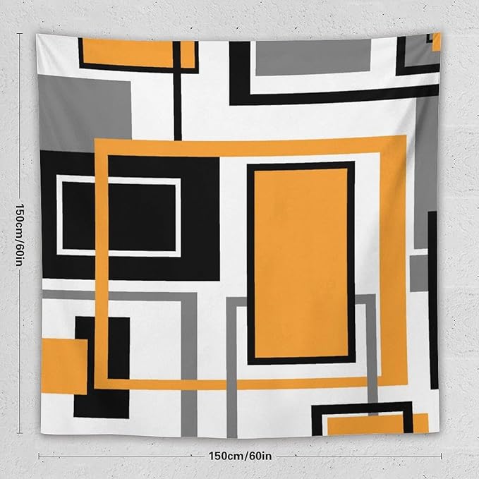 ZhiRain Modern Orange Tapestry Wall Hanging Geometric Gray Abstract Black And Grey Tapestries Home Decor for Living Room Bedroom Farmhouse Apartment Dorm 60"x60"