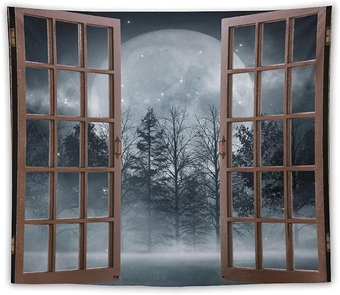 ZhiRain Misty Landscape Tapestry Wall Hanging Dark Black Nature Moon Gothic Tree Scenery Foggy Woodland Tapestries Home Decor for Living Room Bedroom Apartment Farmhouse Dorm 50"x60"