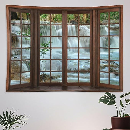 ZhiRain Nature Waterfall Landscape Tapestry Wall Hanging Forest Bamboo Garden Jungle Stream Scenery Tapestries Home Decor for Living Room Bedroom Apartment Farmhouse Dorm 30"x40"