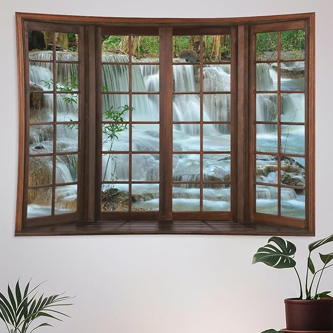 ZhiRain Nature Waterfall Landscape Tapestry Wall Hanging Forest Bamboo Garden Jungle Stream Scenery Tapestries Home Decor for Living Room Bedroom Apartment Farmhouse Dorm 60"x60"