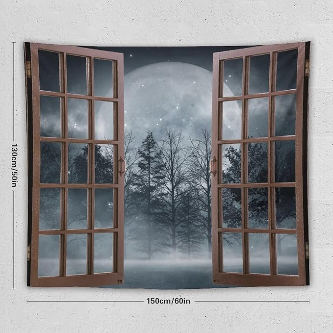 ZhiRain Misty Landscape Tapestry Wall Hanging Dark Black Nature Moon Gothic Tree Scenery Foggy Woodland Tapestries Home Decor for Living Room Bedroom Apartment Farmhouse Dorm 50"x60"