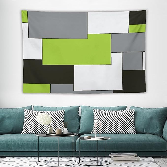 ZhiRain Modern Tapestry Wall Hanging Green And Gray Black Tapestries Home Decor for Living Room Bedroom Farmhouse Apartment Dorm 60"x90"