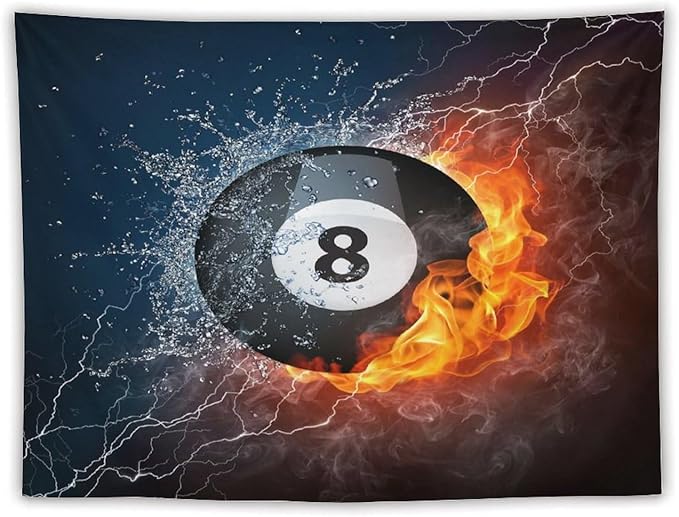 ZhiRain Teen Billiards Tapestry Wall Hanging Abstract Fire Water Black Billiard Eight Ball Tapestries Home Decor for Living Room Bedroom Farmhouse Apartment Dorm 60"x80"