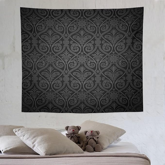 ZhiRain Damask Tapestry Wall Hanging Antique Baroque Pattern with Mild Ombre Shade Gothic Victorian Style Tapestries Home Decor for Living Room Bedroom Farmhouse Apartment Dorm 50"x60"