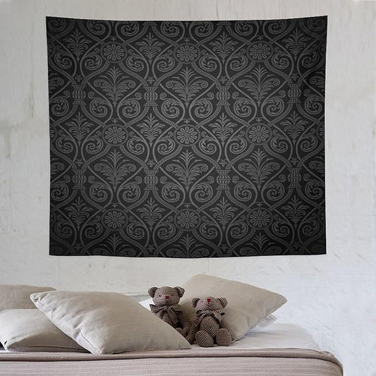 ZhiRain Damask Tapestry Wall Hanging Antique Baroque Pattern with Mild Ombre Shade Gothic Victorian Style Tapestries Home Decor for Living Room Bedroom Farmhouse Apartment Dorm 50"x60"