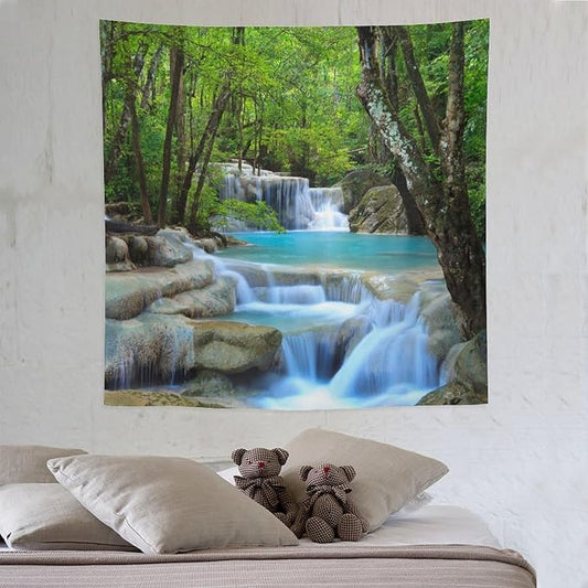 ZhiRain Waterfall Tree Tapestry Wall Hanging Natural Scenery Forest Garden Spring Stone River Tapestries Home Decor for Living Room Bedroom Apartment Farmhouse Dorm 60"x60"