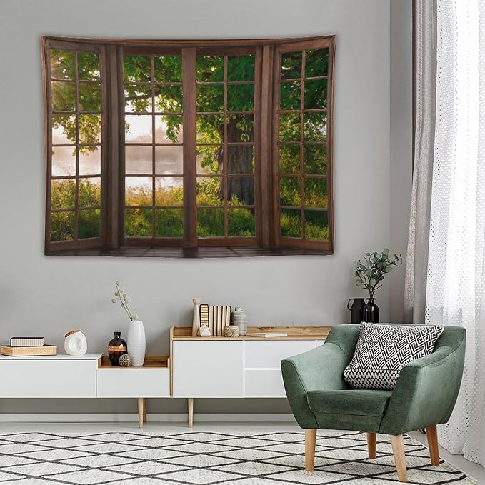 ZhiRain Tree Landscape Tapestry Wall Hanging Green Jungle Trees Nature Scenery Tapestries Home Decor for Living Room Bedroom Apartment Farmhouse Dorm 60"x80"